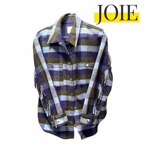 JOIE Plaid Fringe Trim Shacket (XL) (NWT)